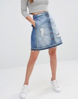 Thumbnail for your product : Only Distressed A-line Mini Skirt with Released Hem