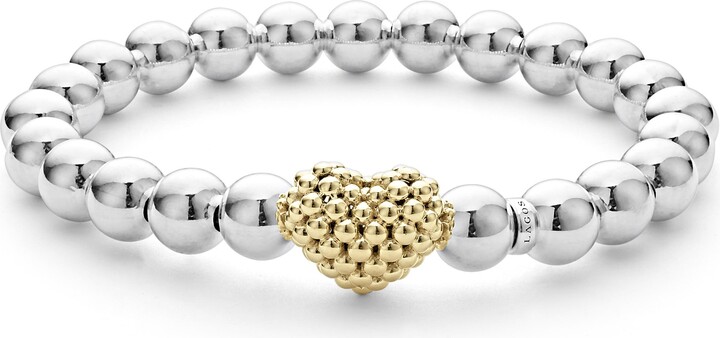Lagos Sterling Silver and 18K Signature Caviar Heart 8mm Ball Stretch  Bracelet - ShopStyle