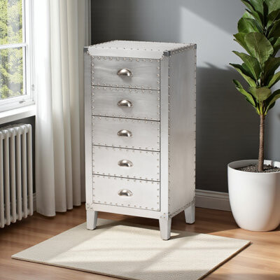 17 Stories Gear 5-Drawer Accent Storage Cabinet in French Industrial Silver Metal