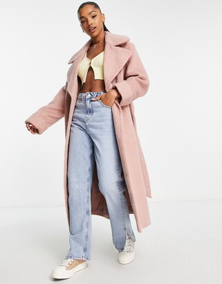 ASOS DESIGN smart brushed belted coat in pink - ShopStyle