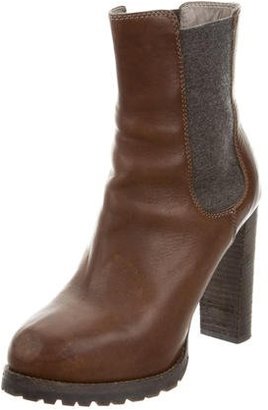 Brunello Cucinelli Leather Round-Toe Ankle Boots