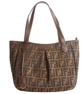 Thumbnail for your product : Fendi brown and black canvas leather trim zucca pattern shopping tote