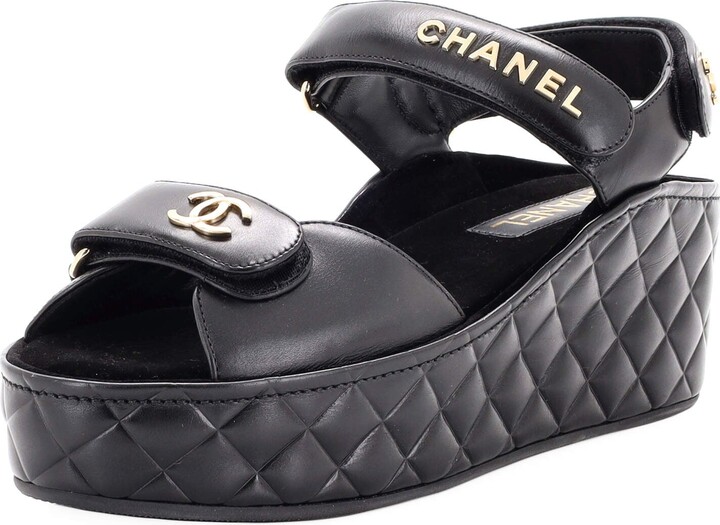 chanel quilted platform sandals