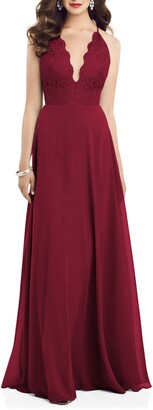red lace chiffon gown dress