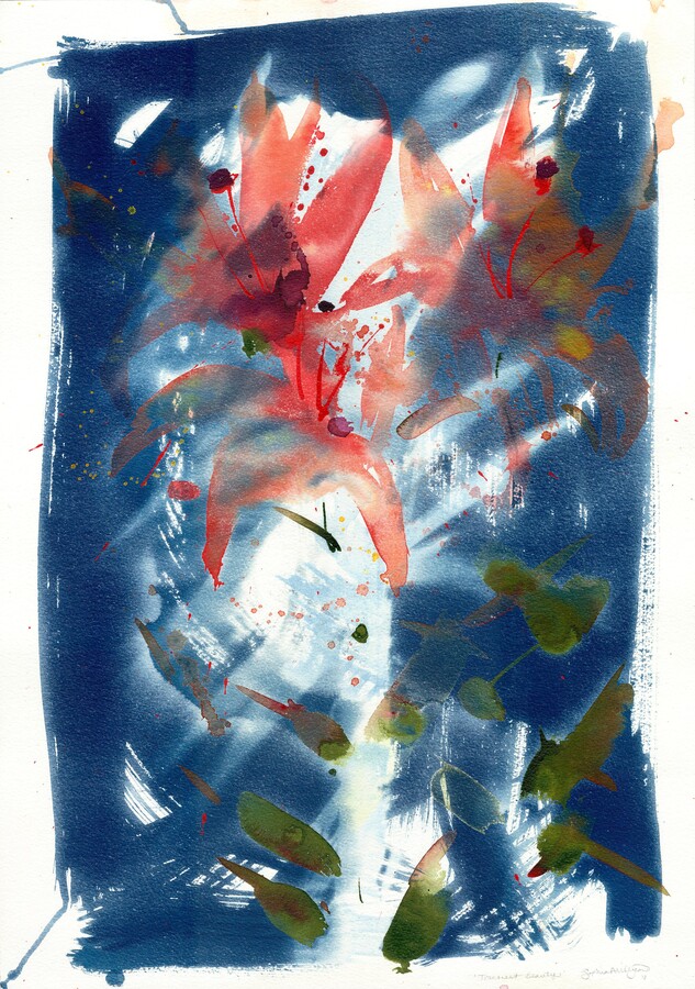 Sophia Milligan, 'Transient Beauty'. Blue botanical floral abstract environmental red lily, 2018