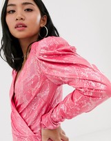 Thumbnail for your product : John Zack Petite plunge front wrap mini dress in pink snake print