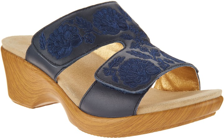 Alegria Embroidered Leather Slip-on Wedge Sandals - Linn - ShopStyle