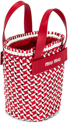 Miu Miu Straw Bucket Bag in Red & White | FWRD