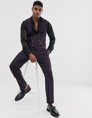 Devils Advocate slim fit check curved waistcoat