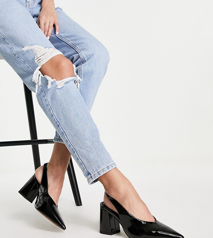ASOS DESIGN Wide Fit Serina slingback block heeled shoes in black -  ShopStyle Heels