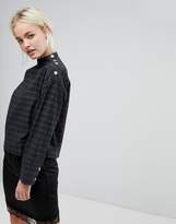 Thumbnail for your product : J.o.a. Long Sleeve Top With Popper Neck Opening In Grid Check