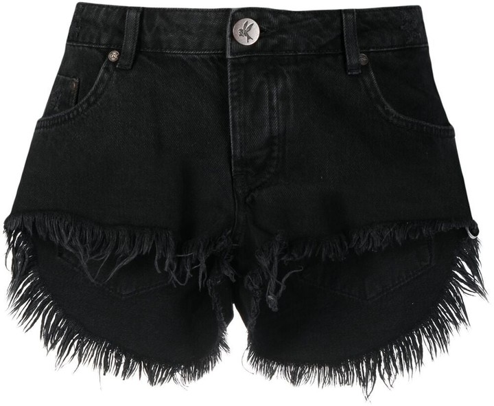 One Teaspoon High Rise FrayedEdge Denim Shorts ShopStyle