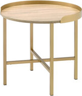 ACME Mithea End Table, Oak Table Top & Gold Finish 82337
