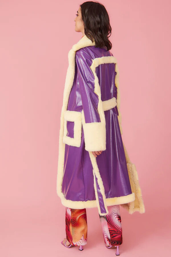 purple suede trench coat