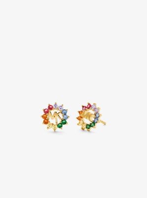 Michael Kors 14K Gold-Plated Sterling Silver Rainbow Pave Logo Stud Earrings