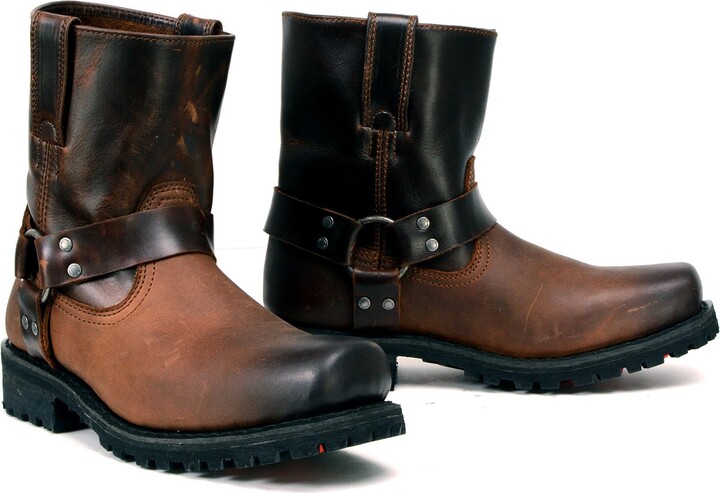 Milwaukee Leather Men's Brown Two-Tone Full Grain Leather Easy Pull-On Motorcycle Harness Boots MBM9008-8.5