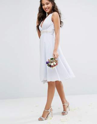 TFNC Wedding Embellished Midi Dress With Plunge Neck