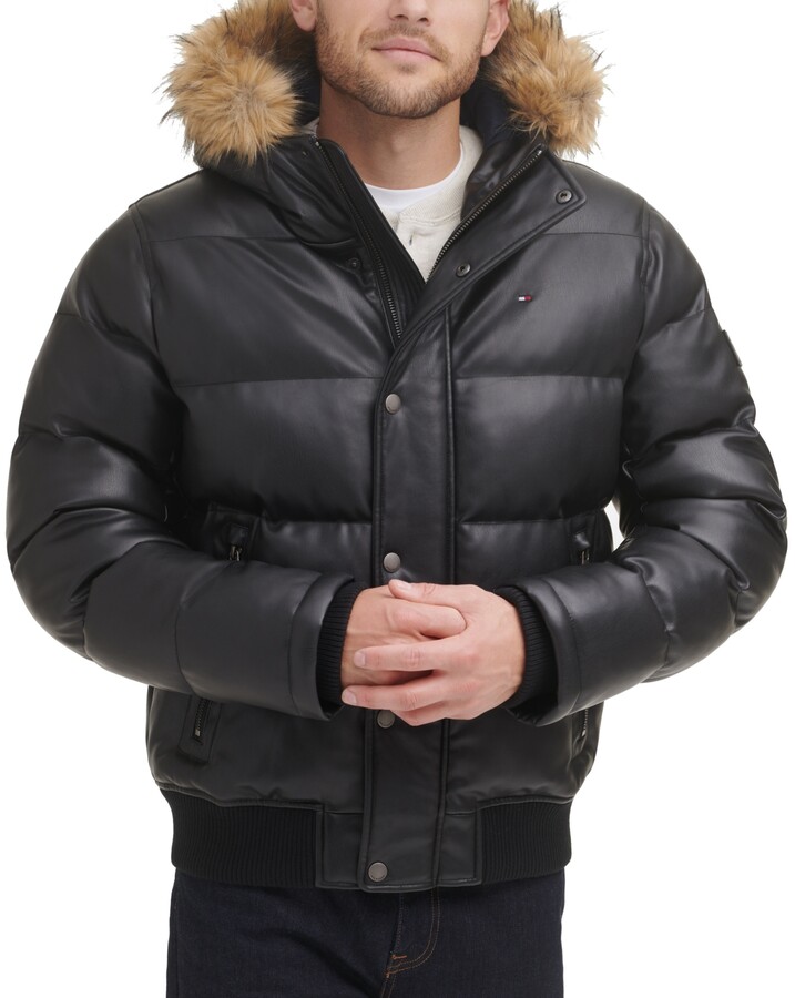 Fllay Mens Casual Zipper Rhombus Faux Fur Collar Winter Quilted Warm Jacket Overcoat 