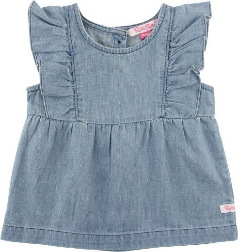 RuffleButts RuffleButtsKidsClassicRuffleTankWoven-LightWashDenim,Size:5