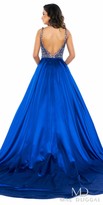 Thumbnail for your product : Mac Duggal Plunging V-shape Beaded Satin Ball Gown with Sweep Train