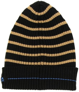 Prada Hat In Ribbed Wool With Striped Pattern And Logo