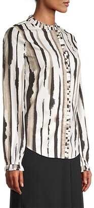 Donna Karan Paint Stripe Ruffle-Trim Shirt