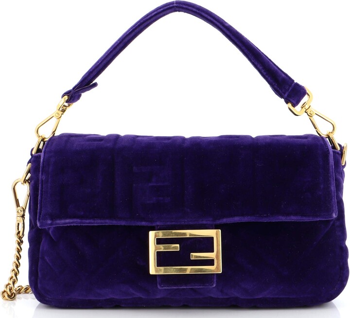 Fendi Midi Baguette Chain Bag Zucca Embossed Leather Medium Purple