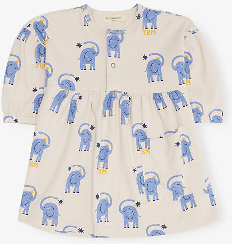 The Bonnie Mob Elephant Graphic-Print Puff-Sleeve Cotton Dress 6-24 Months 6-12 Months