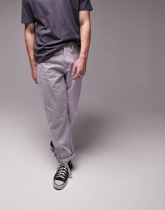 Topman relaxed spliced acid wash jeans in gray and pink