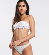 Thumbnail for your product : Miss Selfridge ruffle bandeau bikini top in multi spot print