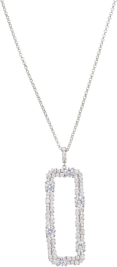 Large Rectangle Necklace DiamondJewelryNY Silver Pendant Adj 