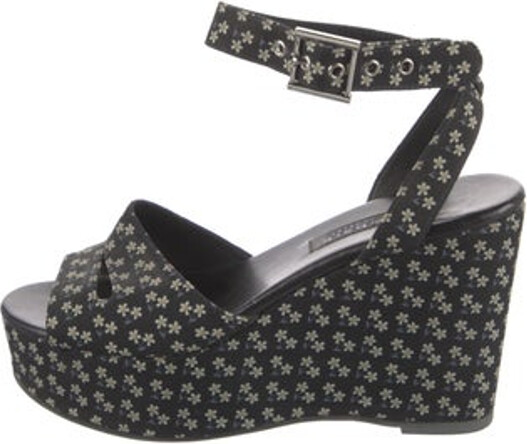 Newbar K Sandals Black Floral Print Platform Wrap-Around Straps Includes Dust Bag | NewbarK Floral Print Sandals in Black, Women's 8.5
