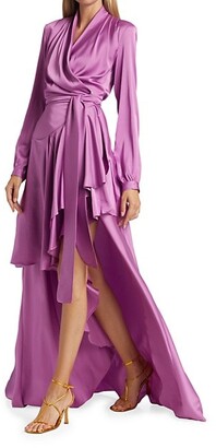 PatBO High-Low Satin Wrap Gown