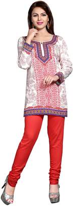 Off-White Maple Clothing Indian Kurti Top Tunic Printed Womens Blouse India Clothes (Off-White, L)