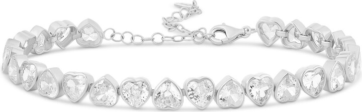 SHYMI Alternating Bezel-Set Heart Tennis Bracelet - Silver