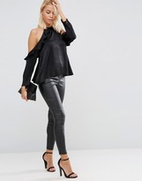 Thumbnail for your product : ASOS Ruffle Cold Shoulder Top in Satin