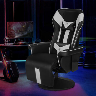 Gaming Chair, Racing Style Computer Recliner with Lumbar Support, Footrest  and Cup Holder, Black/White/Red