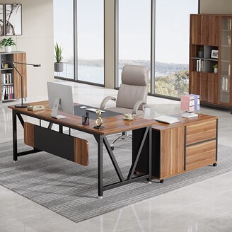 Farfarview Desk with File Cabinet Combo, Industrial L-Shaped Desk with  Drawers - ShopStyle
