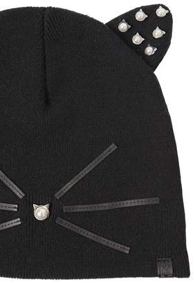 Karl Lagerfeld Paris Choupette Embellished Knit Beanie Hat