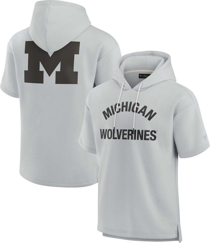 Men's and Women's Fanatics Signature Gray Michigan Wolverines Super Soft Fleece Short Sleeve Pullover Hoodie