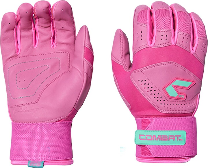 COMBAT MFG Adult Long Strap Batting Gloves, Men's, Large, Pink