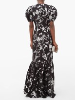 Thumbnail for your product : Erdem Rosetta Puff-sleeved Floral-brocade Gown - Black Silver