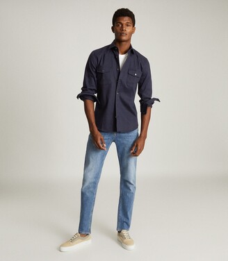Reiss Pricey - Heavy Twill Twin Pocket Overshirt in Navy