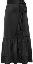 Thumbnail for your product : Co Ruffle-Trimmed Tiered Satin Midi Skirt