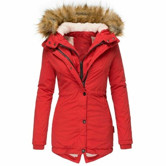 womens red puffer jacket with fur hood