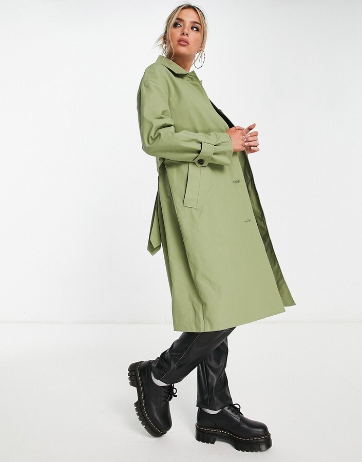Bershka smart trench coat in khaki - ShopStyle