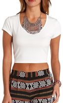 Thumbnail for your product : Charlotte Russe Zipper-Back Short Sleeve Crop Top
