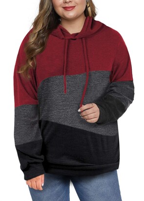 ROSRISS Plus-Size Sweatshirts for Women Color Block Long Sleeve Pockets Pullover