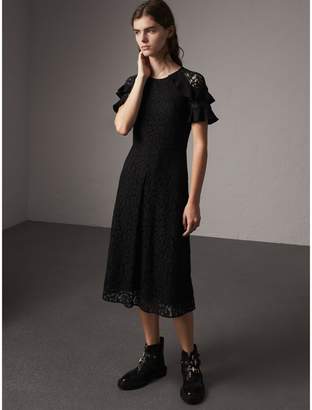 Burberry Ruffle Detail Floral Lace Dress