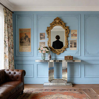 Latitude Run Mirrored Console Table U Base Hand-Spliced Line Design Entryway Table